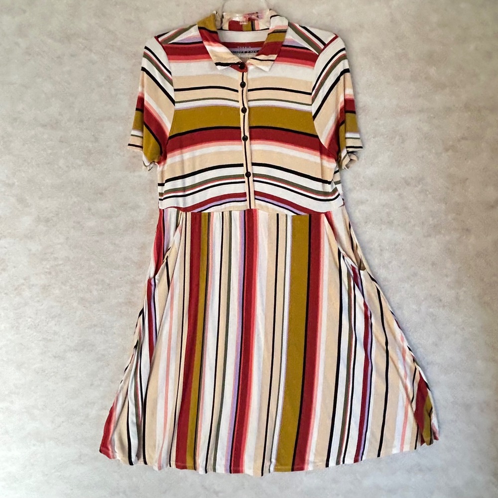 Torrid Super Soft Knits Mixed Stripe Collared Button Dress Size 0 Pockets Multi